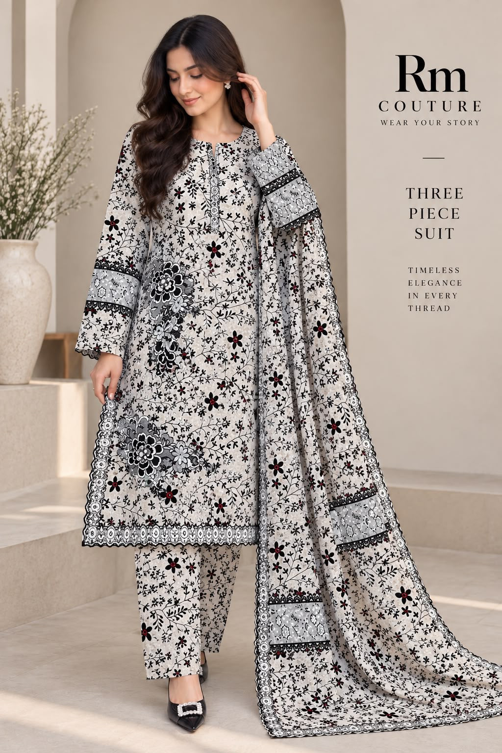 Floral Printed 3-Piece Lawn Suit Collection – Elegant Printed Shirt, Trouser & Dupatta