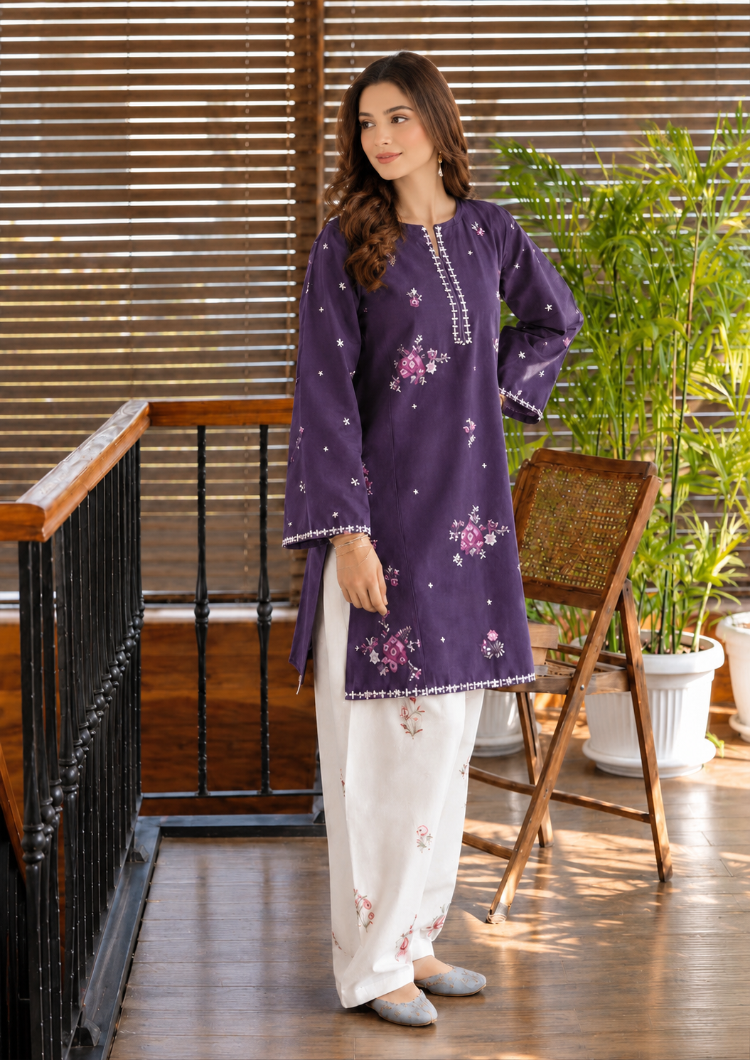 Luxury Lawn A-Line Tunic & Floral Trouser Set