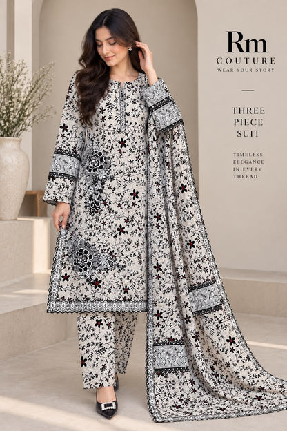Floral Printed 3-Piece Lawn Suit Collection – Elegant Printed Shirt, Trouser & Dupatta