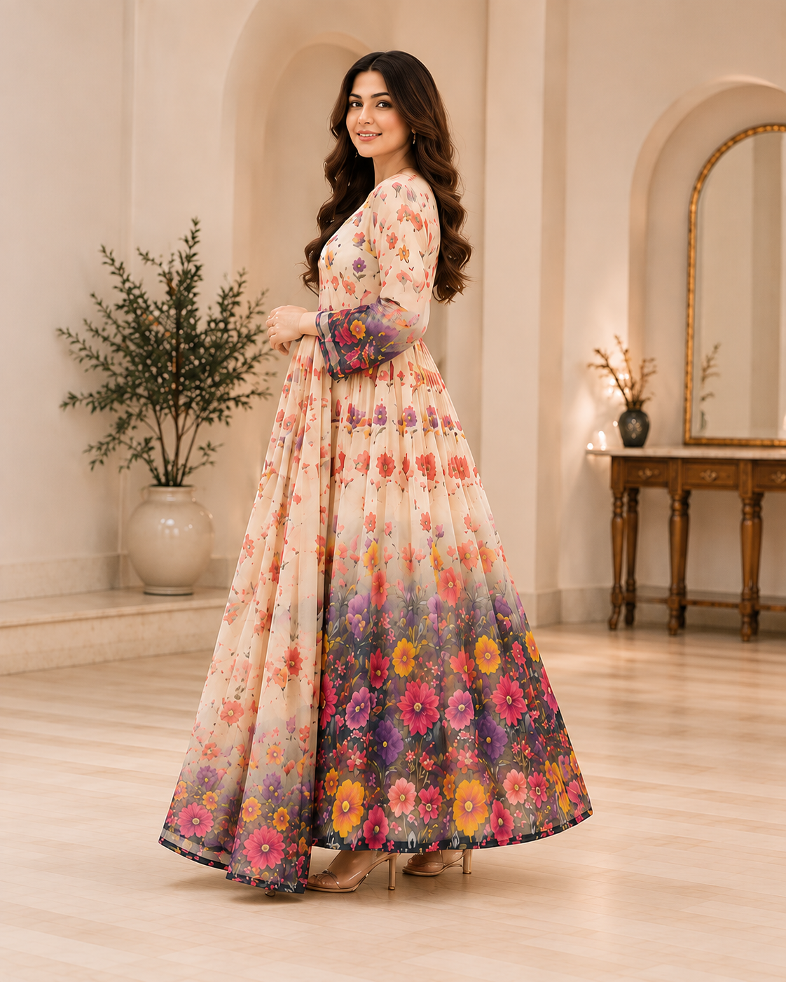 Floral Garden Chiffon Maxi – Premium Ladies Wear