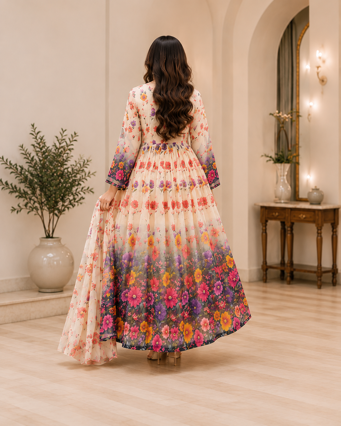 Floral Garden Chiffon Maxi – Premium Ladies Wear