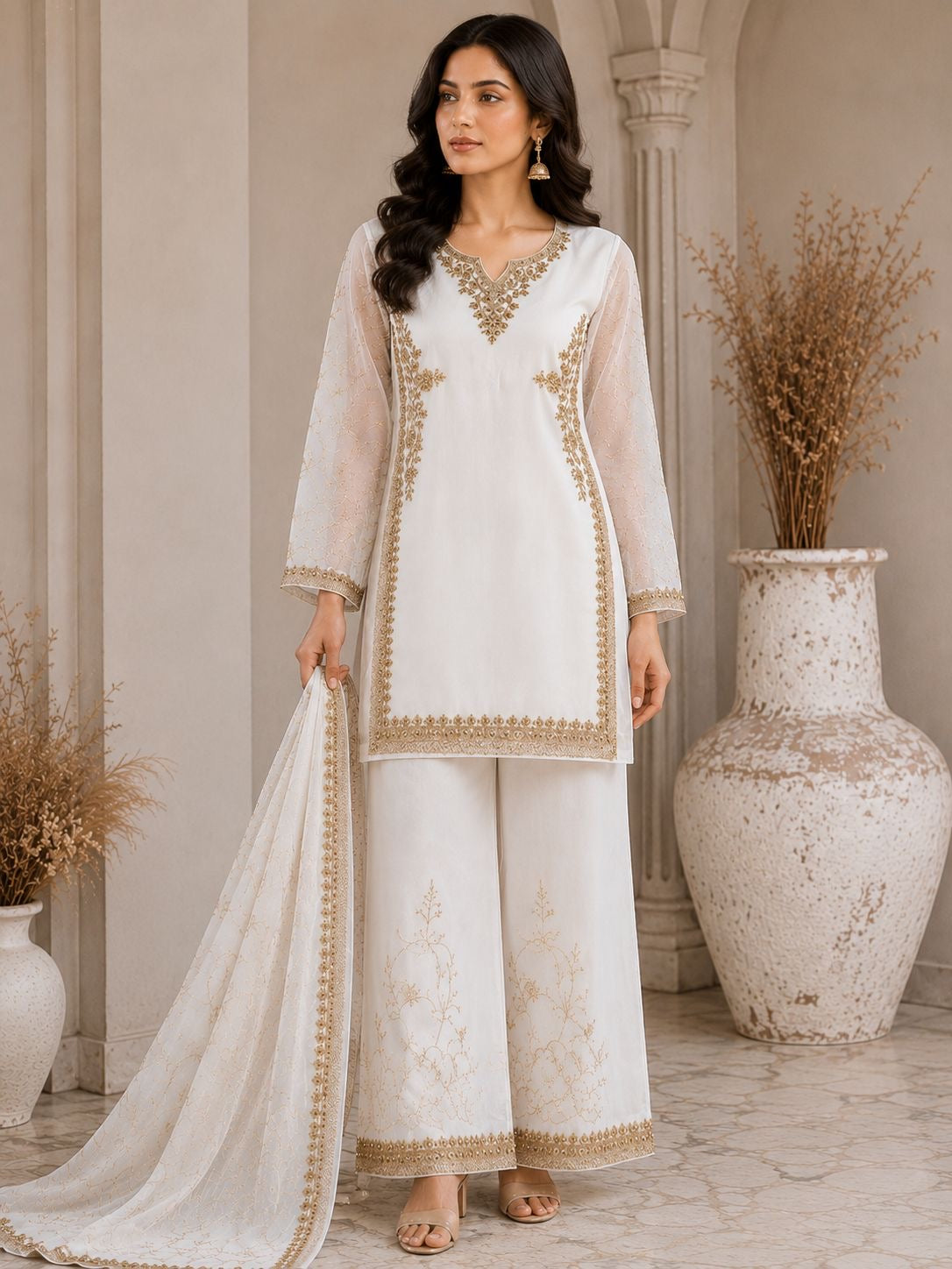 Embroidered 3-Piece Kurta Set