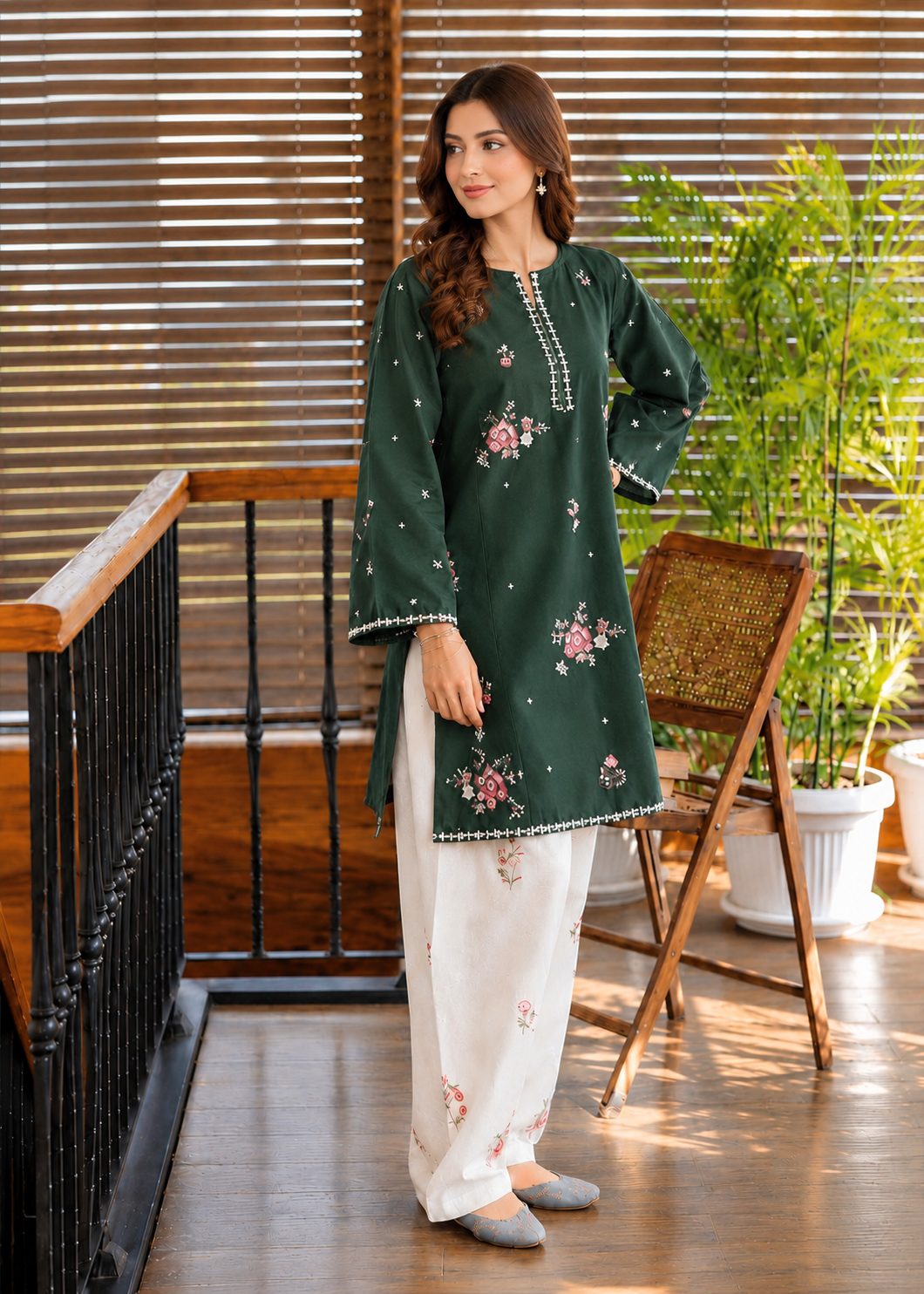 Luxury Lawn A-Line Tunic & Floral Trouser Set