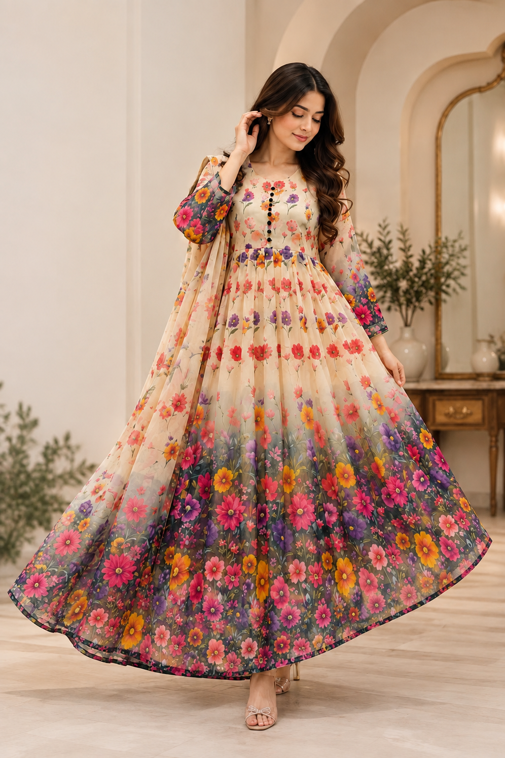 Floral Garden Chiffon Maxi – Premium Ladies Wear