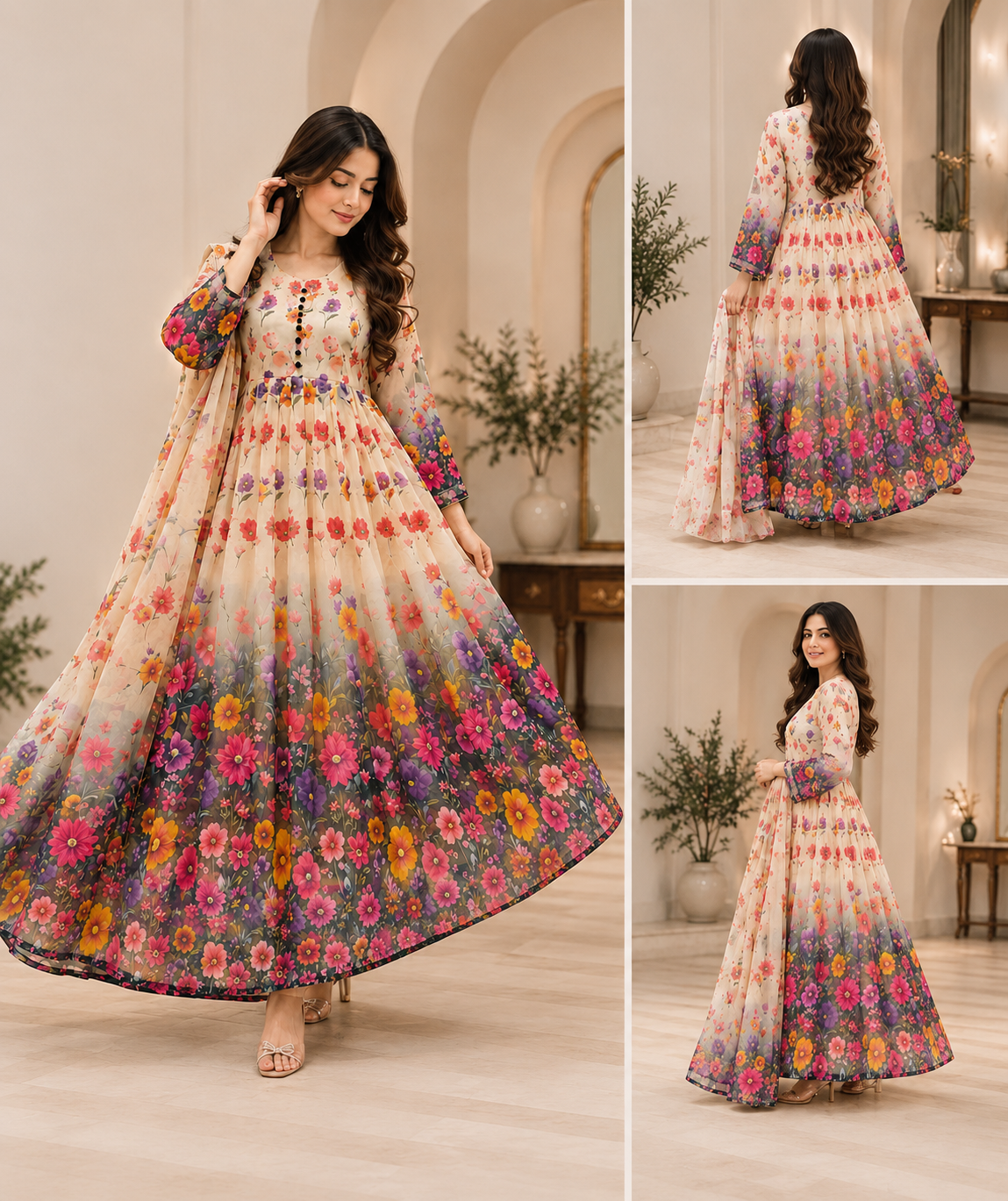 Floral Garden Chiffon Maxi – Premium Ladies Wear