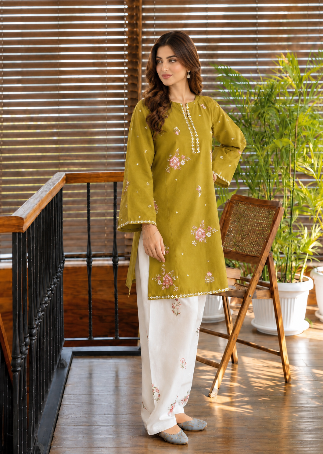 Luxury Lawn A-Line Tunic & Floral Trouser Set