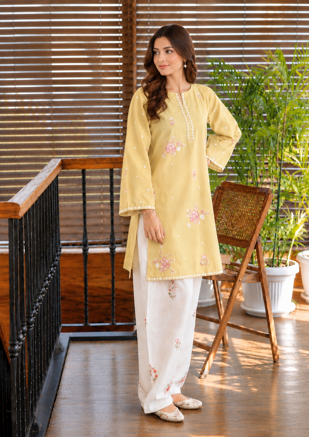 Luxury Lawn A-Line Tunic & Floral Trouser Set